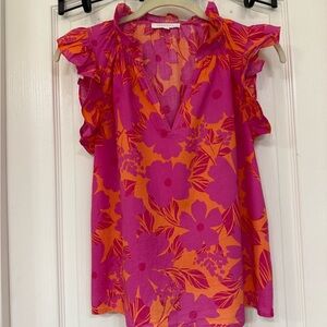 Olivaceous Vibrant Floral Blouse - Orange and Pink